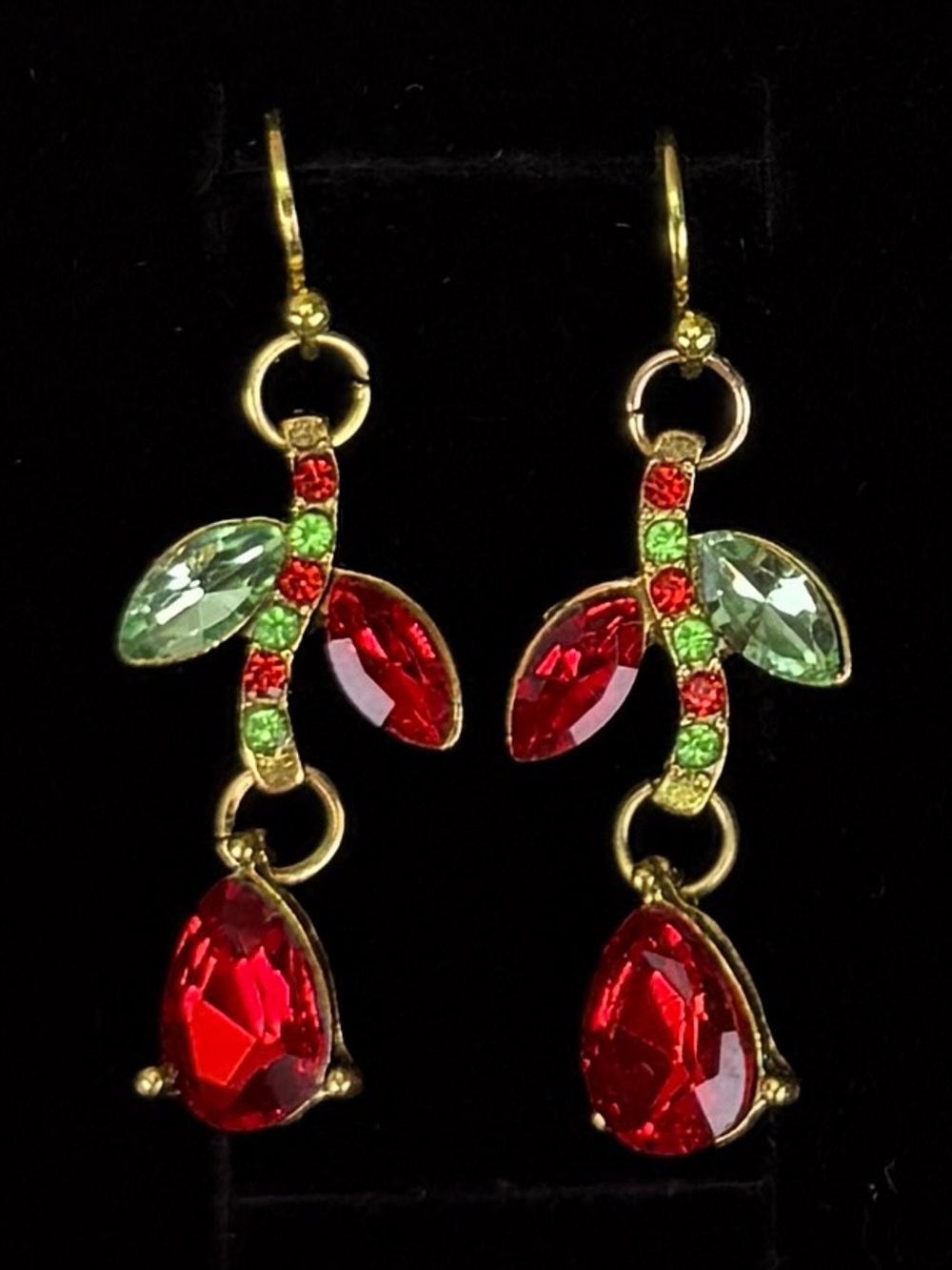 Pretty holiday goldtone, red and green bling pierced earrings